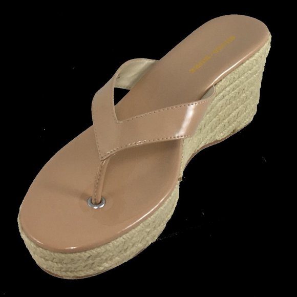 "Shoes n More" by J.LITVACK •Raffia Wedge• Thong Platform Sandal - New in box - Picture 1 of 4